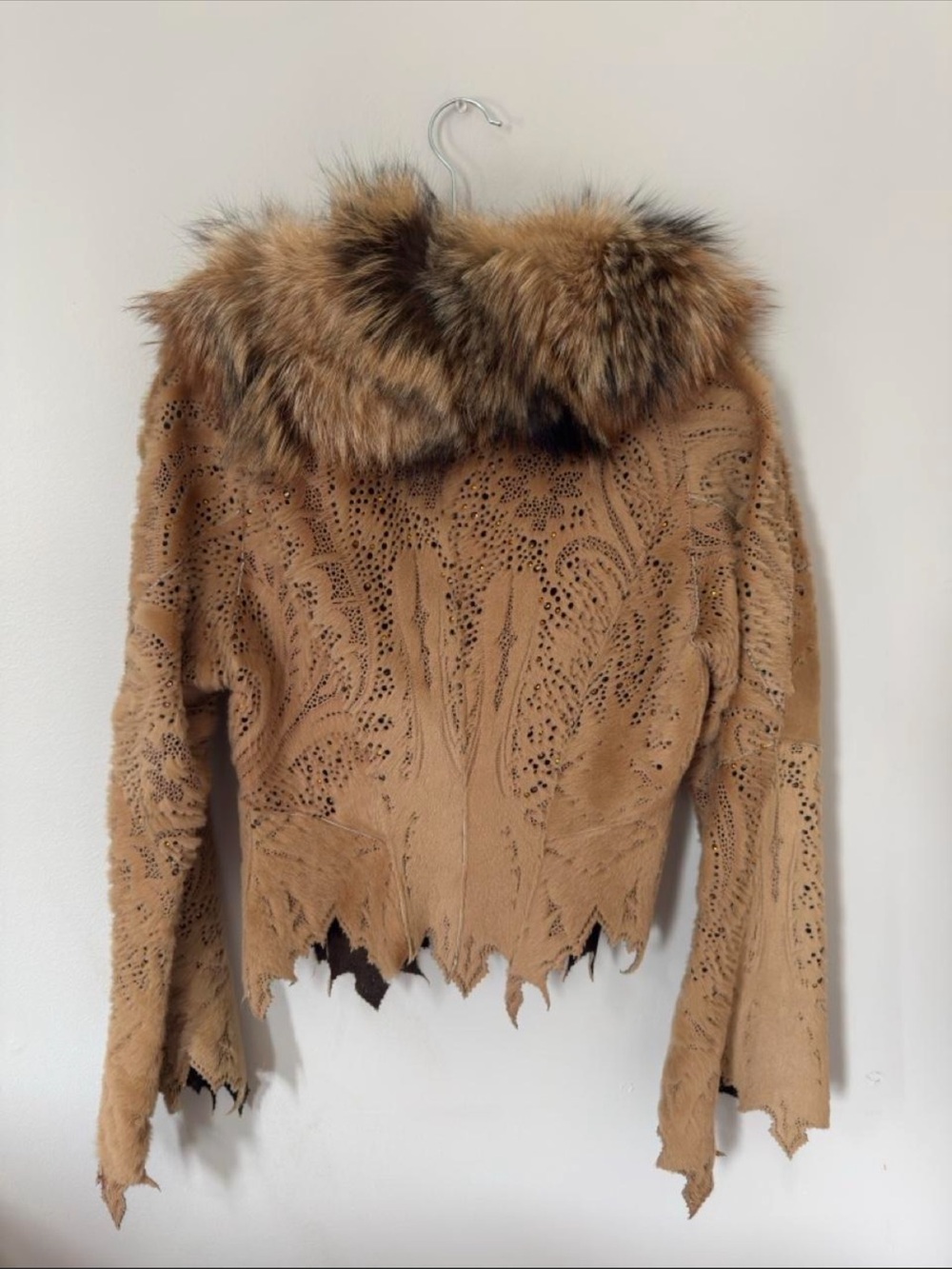 Tan Faux-Fur Trim Suede Jacket - Picture 3 of 4